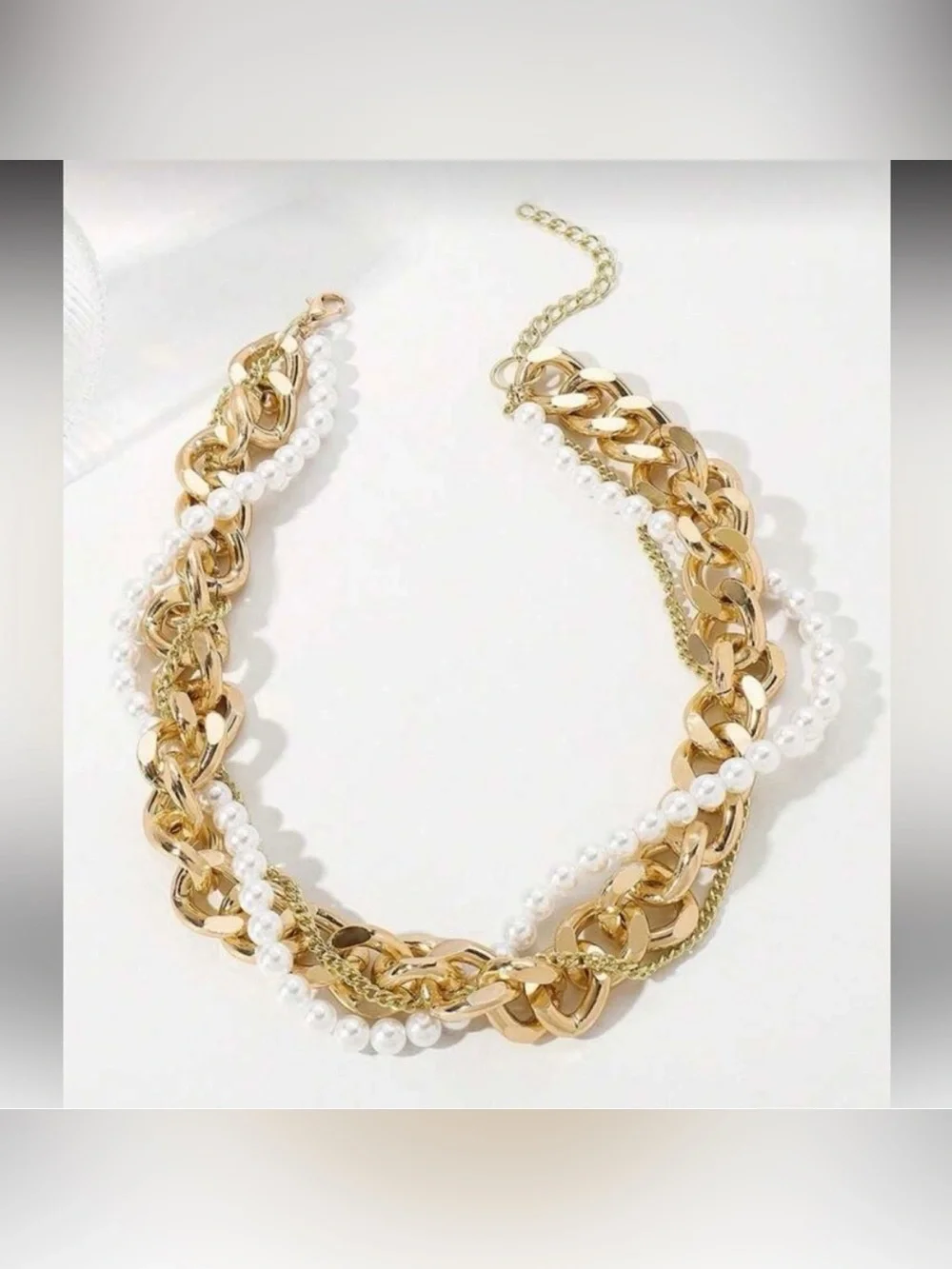 Gold and White Pearl Mixed-Chain Necklace